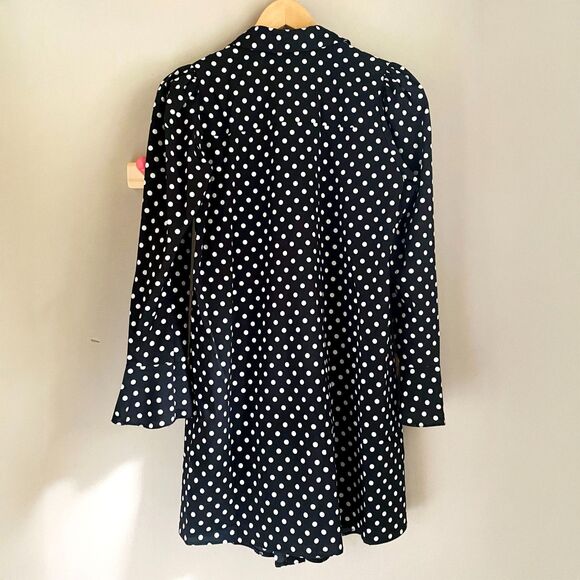 ASOS Maternity Long Sleeve Black + White Spotted Shirt Dress w/ Trumpet Sleeves - Picture 6 of 10